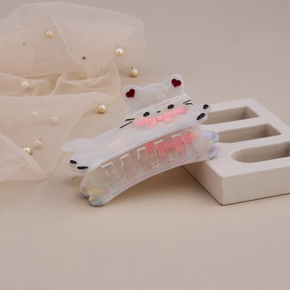 Cute Cat Hair Claw Clip with Pink Bow