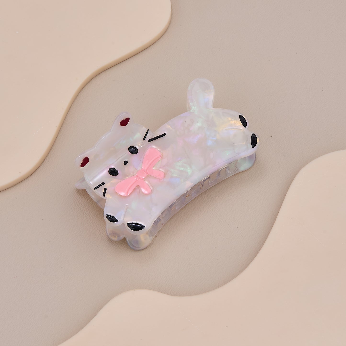 Cute Cat Hair Claw Clip with Pink Bow