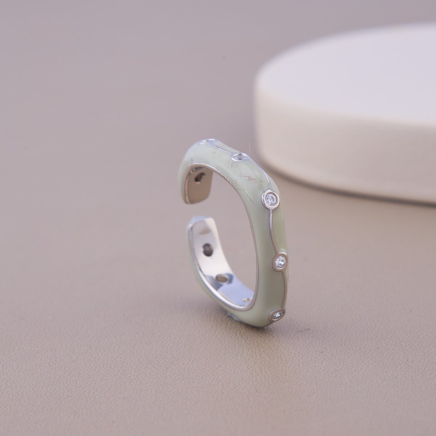 Mint Green Enamel CZ Ring
