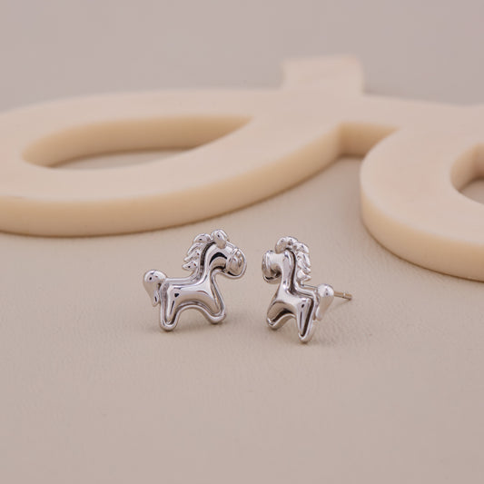 Silver Pony Charm Studs