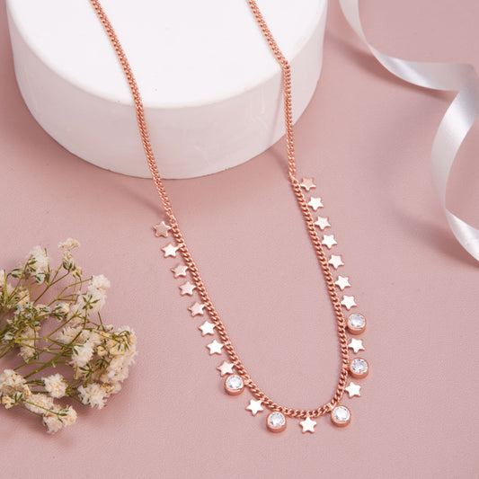 Rose Gold Star & Crystal Charm Necklace by GC Premium Jewellery