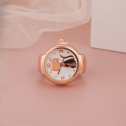 Buy Rose Gold Ring Watch with Cute Cat Dial Design – Chic and Playful Accessory