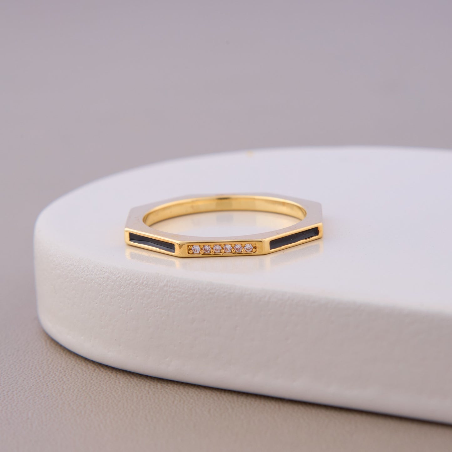 Geometric Black Enamel Ring