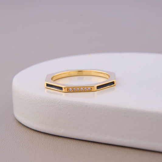 Geometric Black Enamel Ring