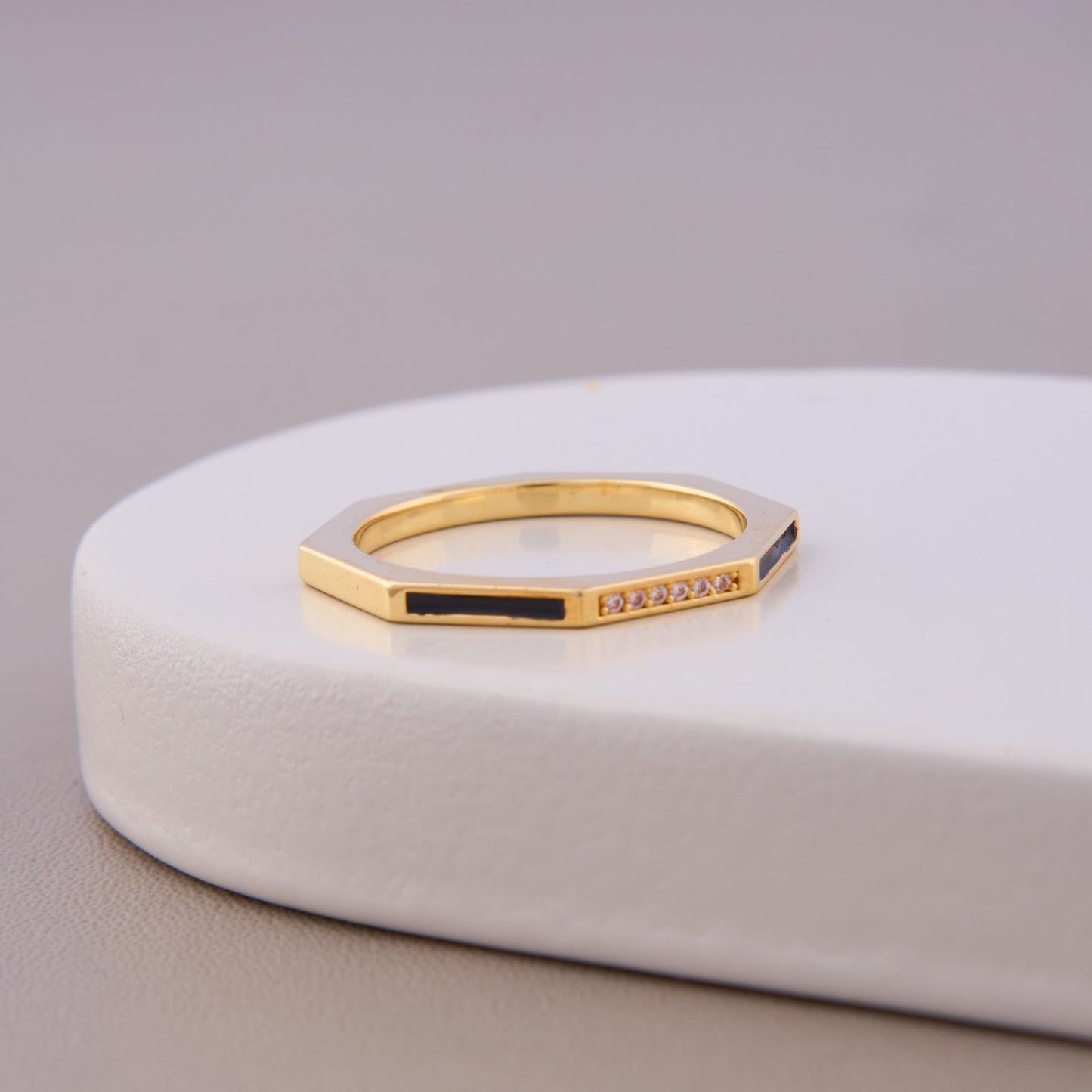 Geometric Black Enamel Ring