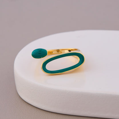 Green Enamel Open Band Ring