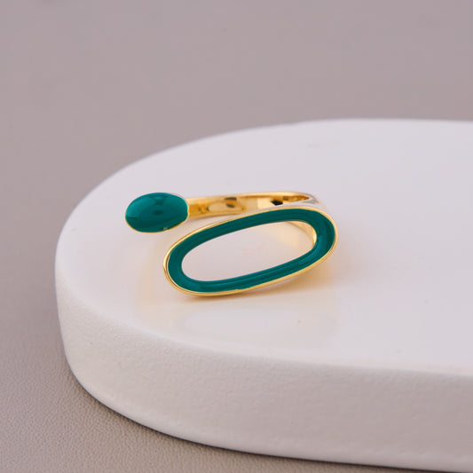 Green Enamel Open Band Ring