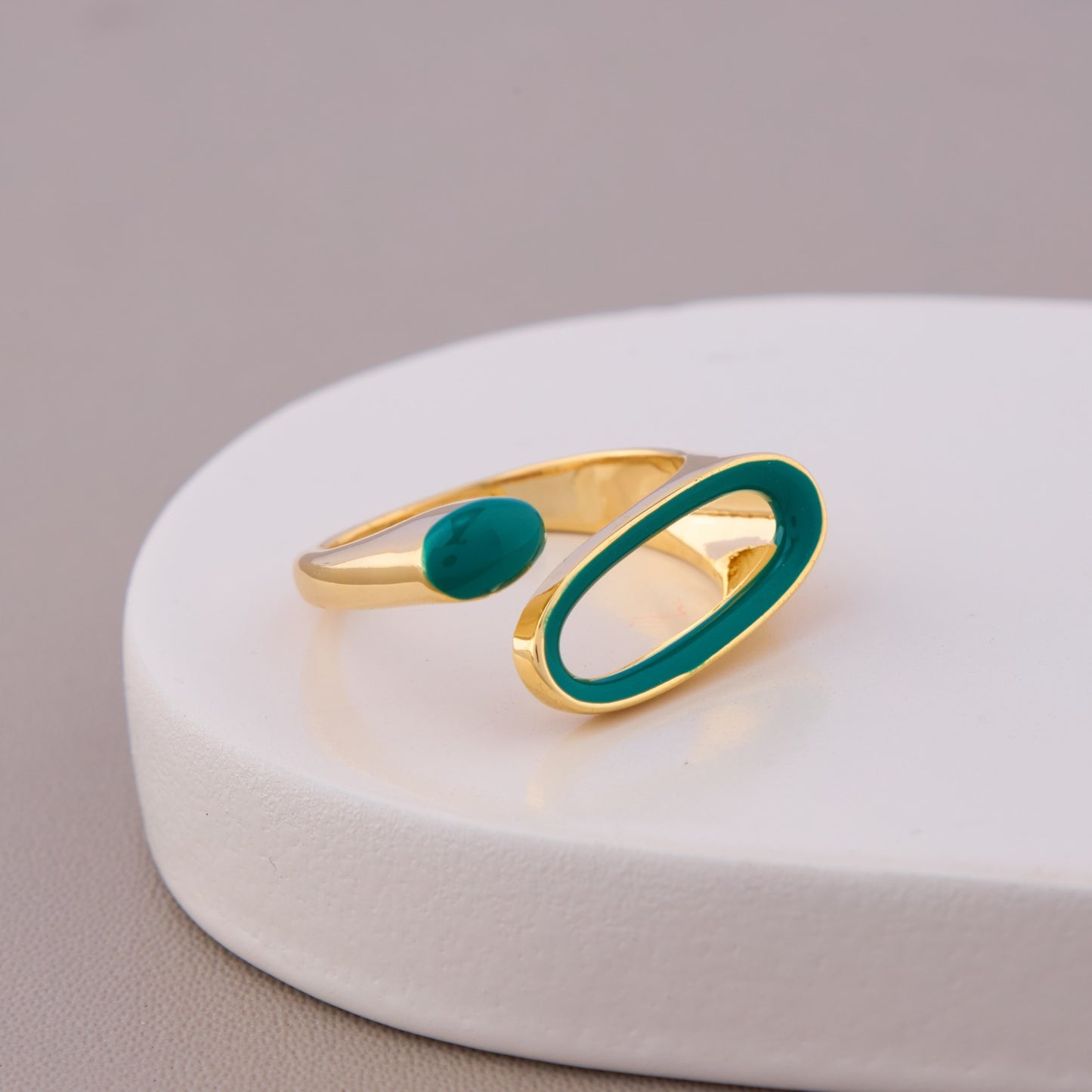 Green Enamel Open Band Ring