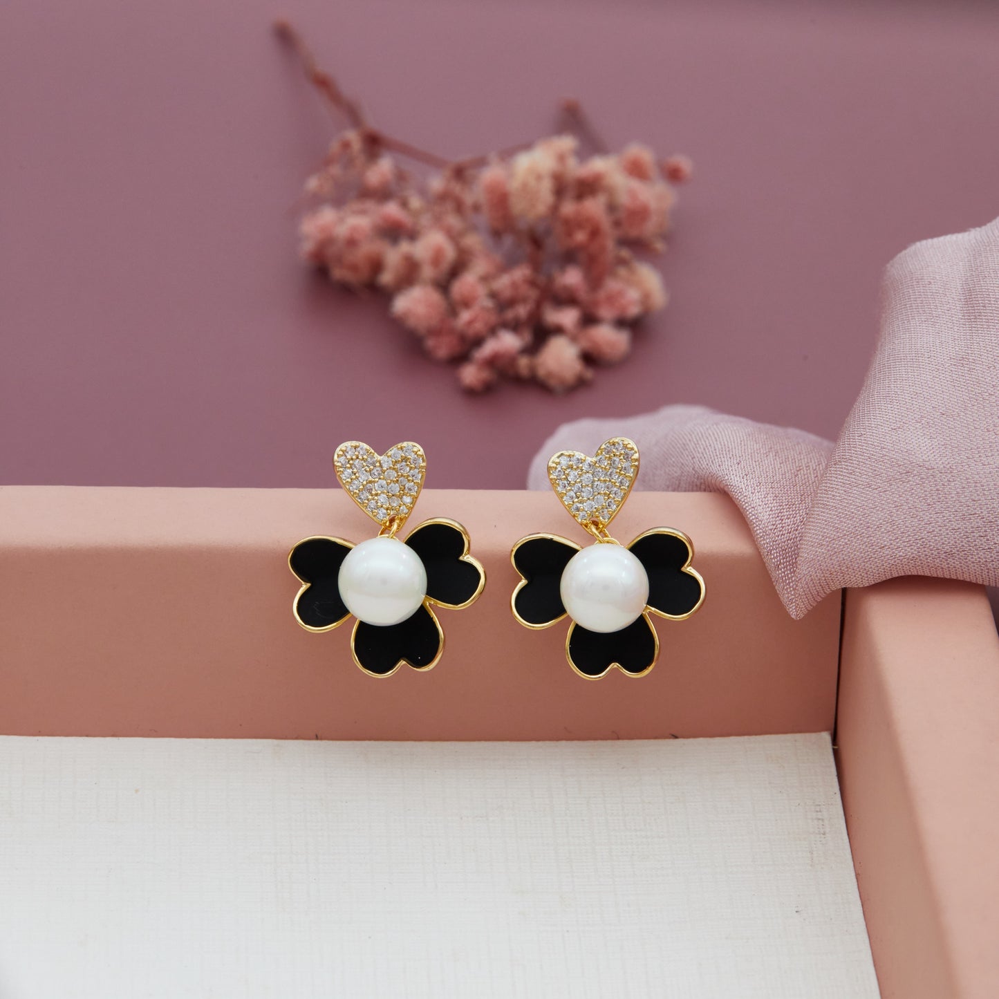 Handmade Pearl and Diamond Earrings with Elegant Floral Accents