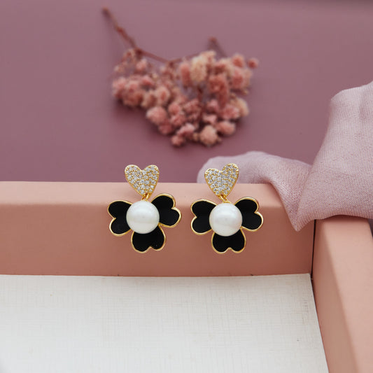 Handmade Pearl and Diamond Earrings with Elegant Floral Accents