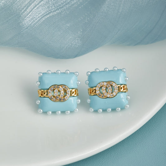 Blue Square Earrings with Elegant Contrast
