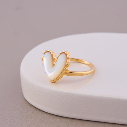 Golden Heart White Stone Ring