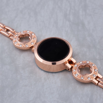Rose Gold Digital Watch with Clover Charm Accents