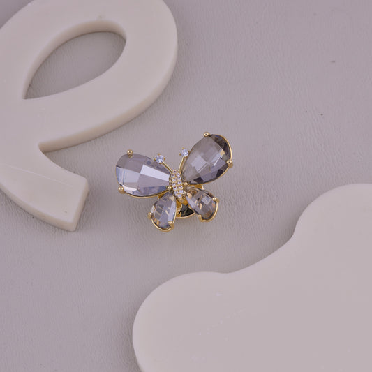 Grey Crystal Butterfly Brooch