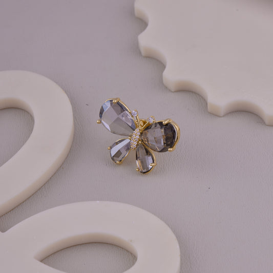 Grey Crystal Butterfly Brooch
