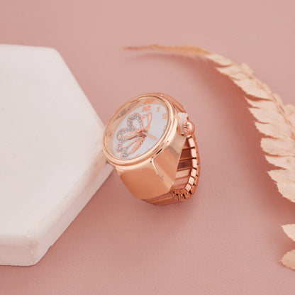 Rose Gold Ring Watch with Grid Dial and Numeric Markers