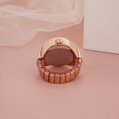 Rose Gold Ring Watch with Grid Dial and Numeric Markers