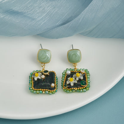 Handmade Black & Green Enamel Earrings