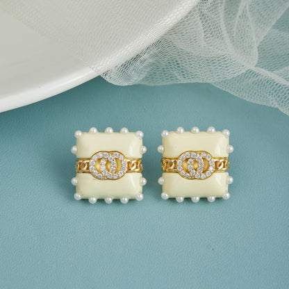 Diamond and Pearl Cream Elegance Earrings