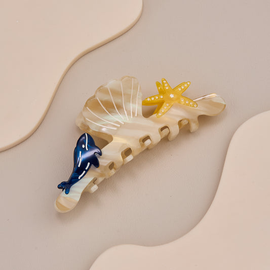 Ocean Theme Dolphin & Starfish Hair Claw Clip