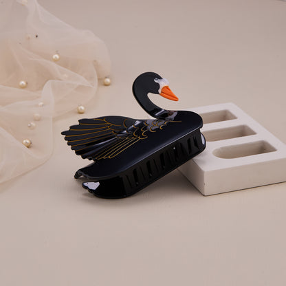 Elegant Black Swan Hair Claw Clip