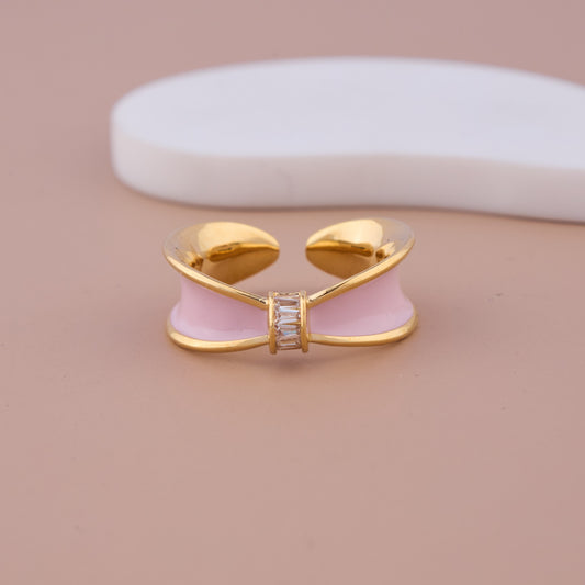 Pink Bow Enamel Ring