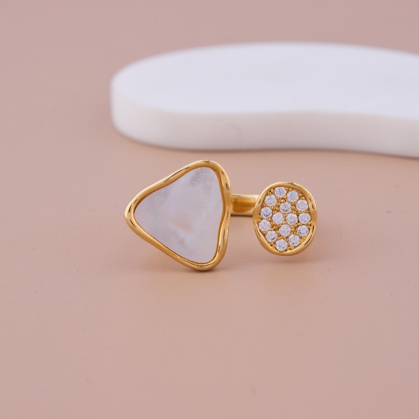 White Stone & CZ Adjustable Ring