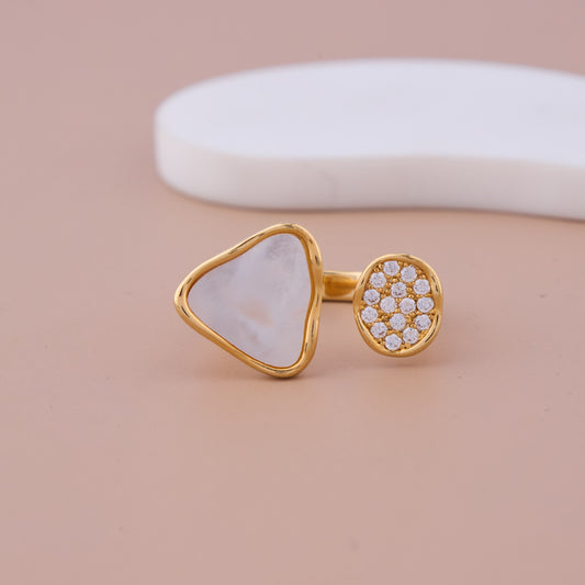 White Stone & CZ Adjustable Ring