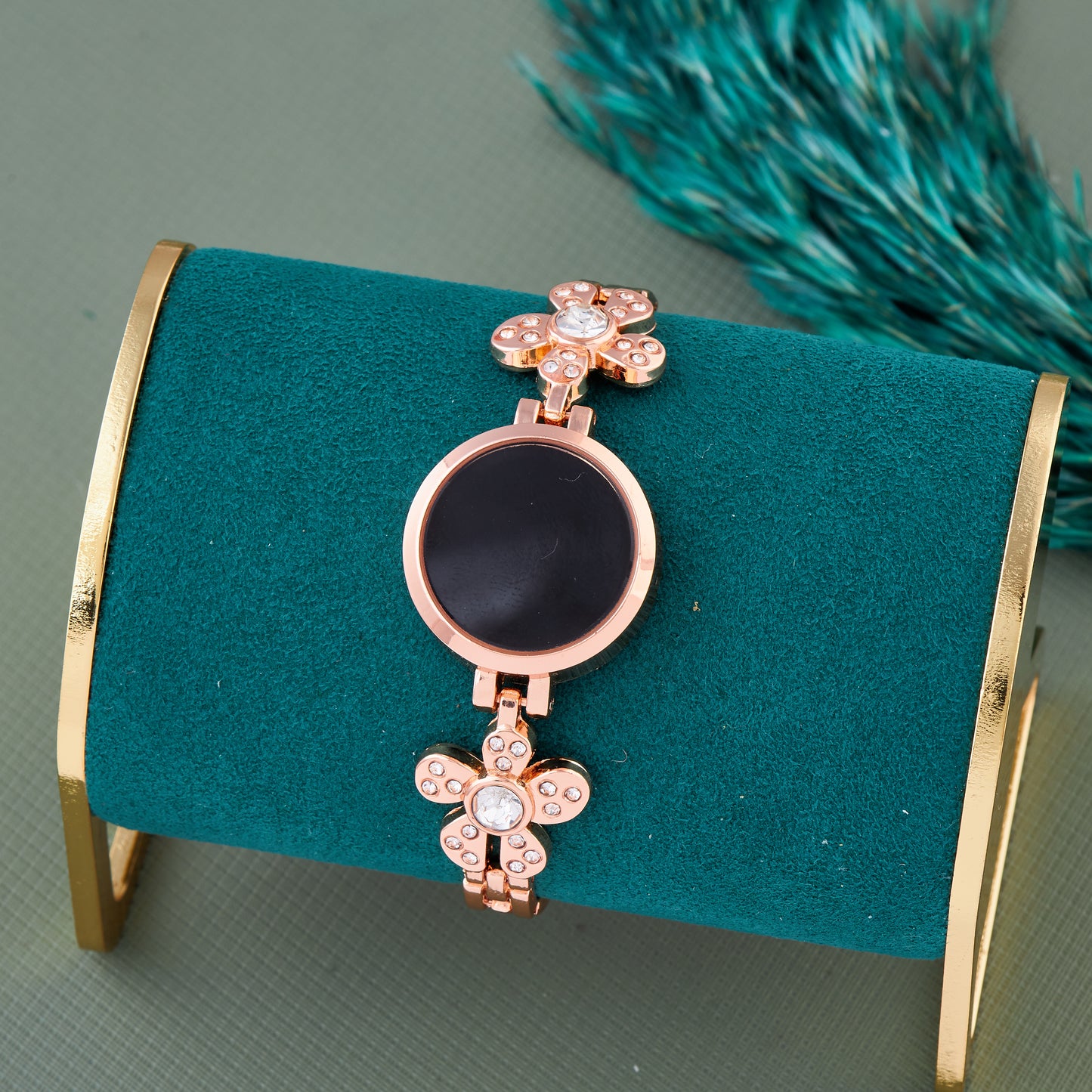 Floral Round Dial Rose Gold Digital Watch
