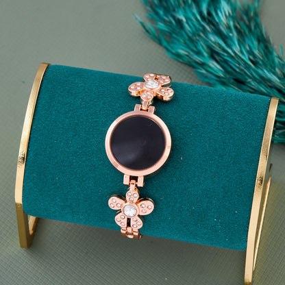 Floral Round Dial Rose Gold Digital Watch