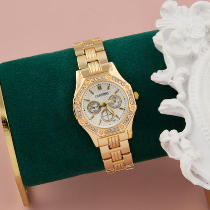 Luxury Gold Women's Analog Watch with Crystal Bezel