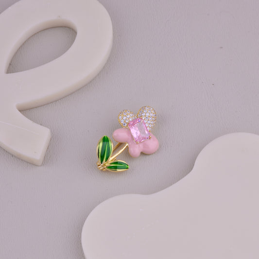 Pink Crystal Flower Brooch