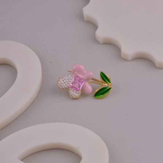 Pink Crystal Flower Brooch