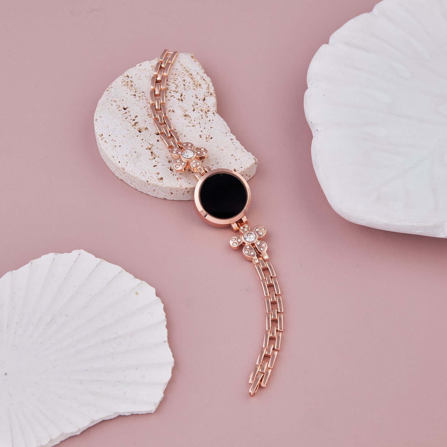 Floral Round Dial Rose Gold Digital Watch