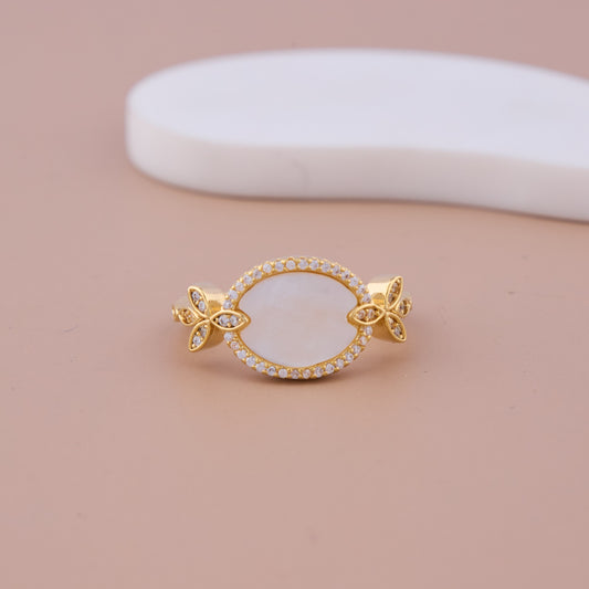 Leaf & Pearl Adjustable Ring