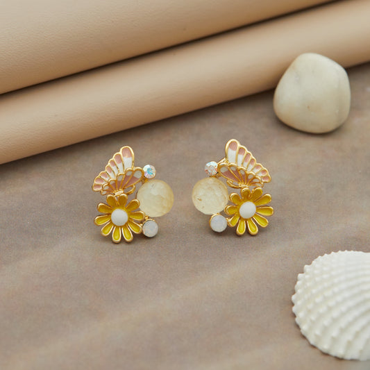 Floral & Butterfly Earrings with Crystal and Enamel Accents