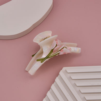 Elegant Lily Design Pearl White Hair Claw Clip