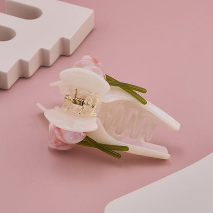 Elegant Lily Design Pearl White Hair Claw Clip