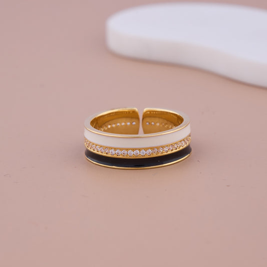 Black & White Enamel CZ Band Ring