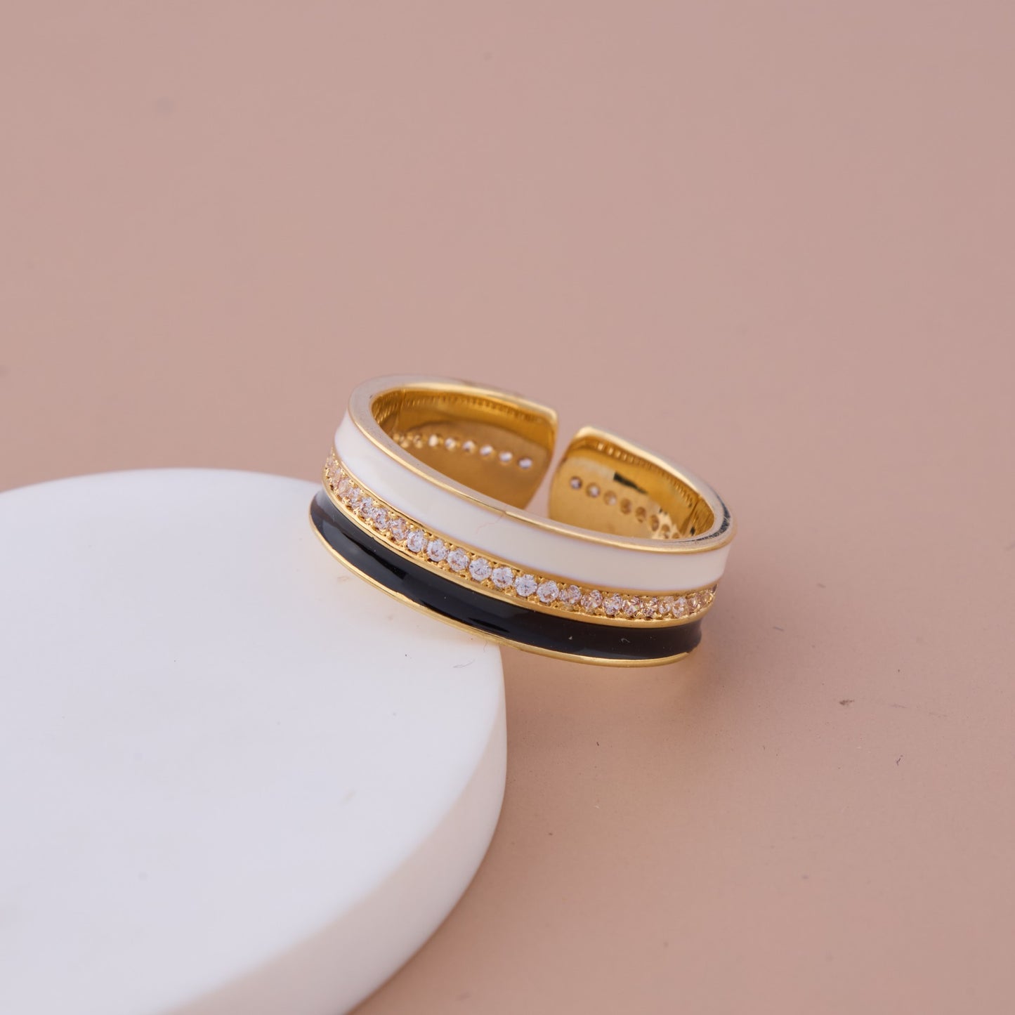Black & White Enamel CZ Band Ring