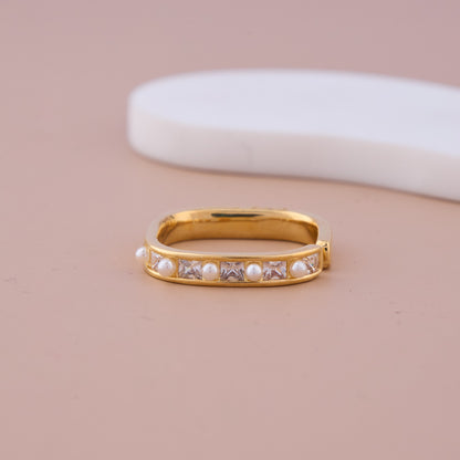 Pearl & CZ Geometric Band Ring