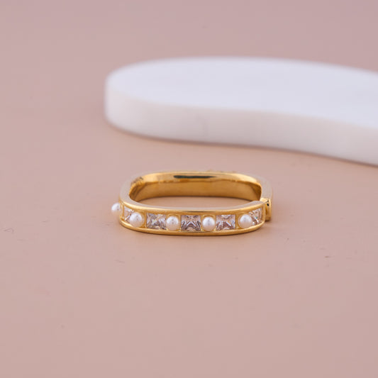 Pearl & CZ Geometric Band Ring