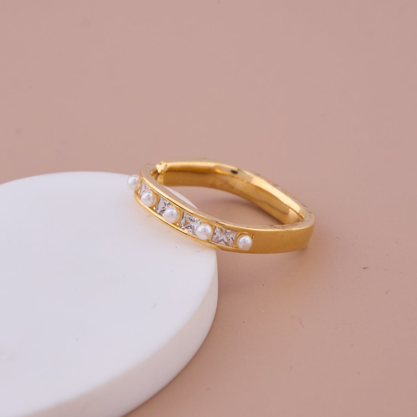 Pearl & CZ Geometric Band Ring