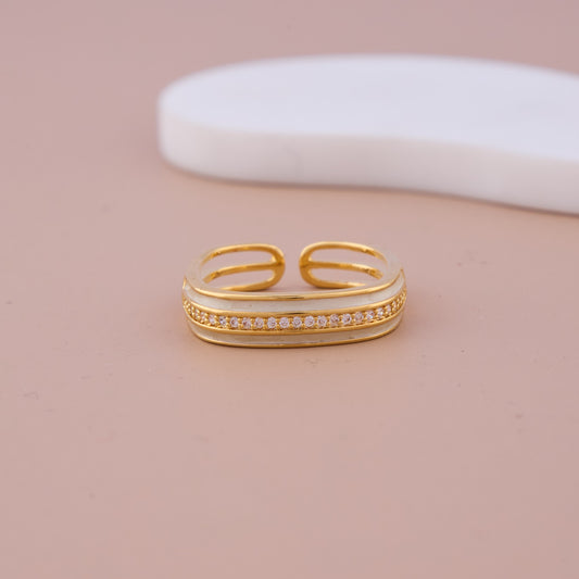 Pearl & CZ Square Band Ring
