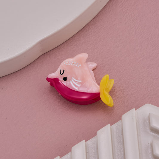 Adorable Pink Dolphin Shape Acrylic Hair Claw Clip