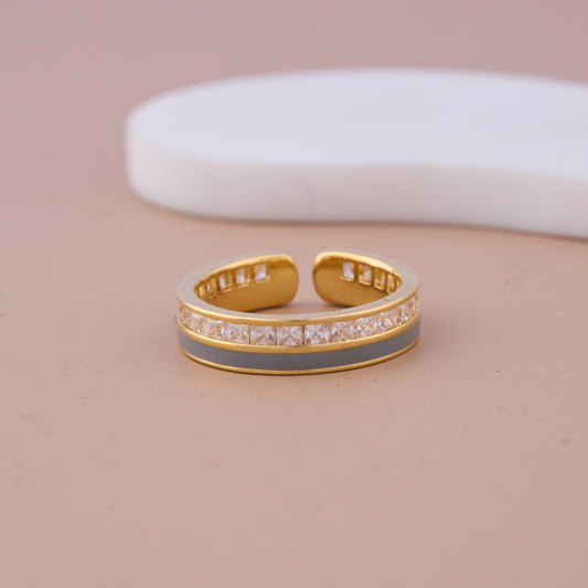Grey Enamel & CZ Open Band Ring