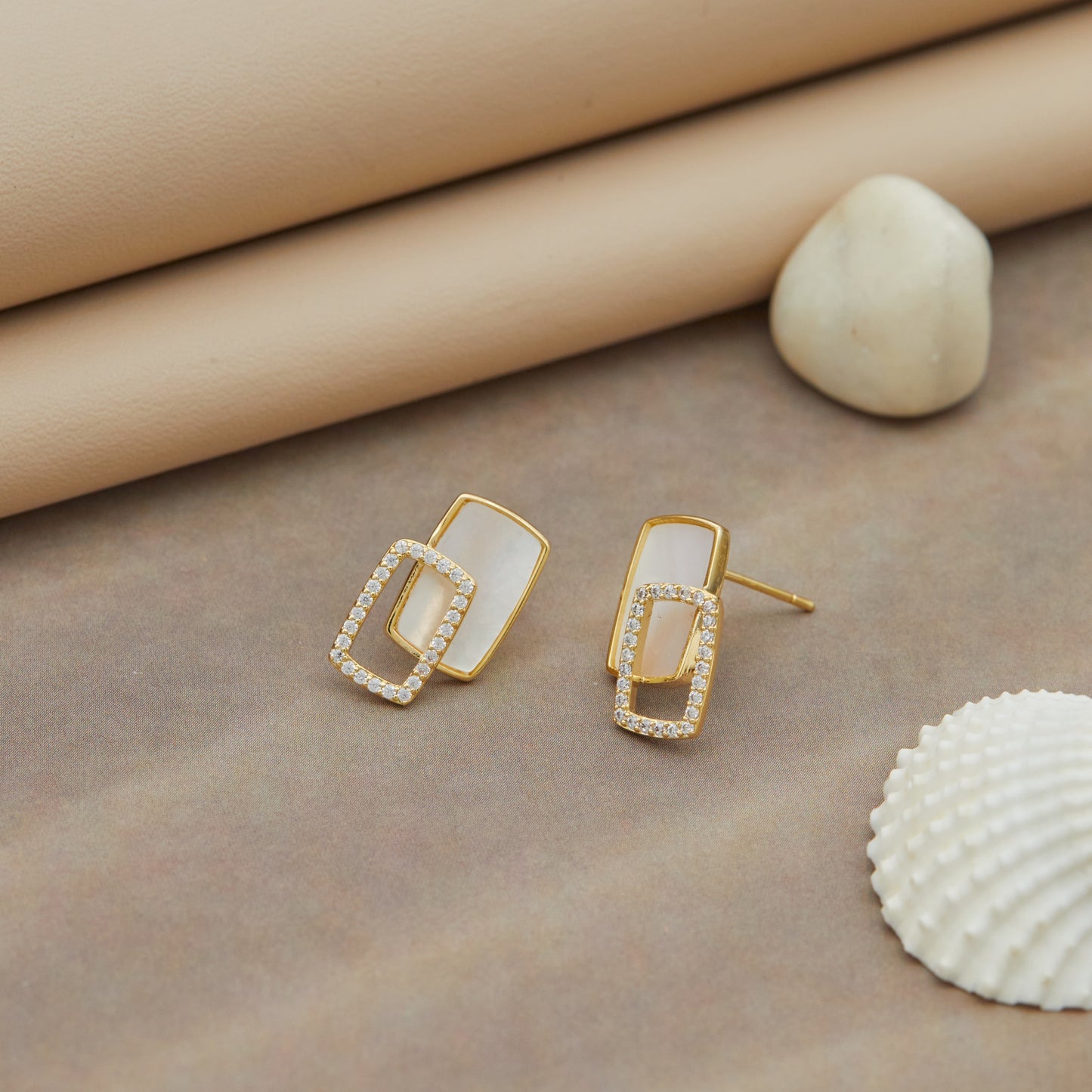 Geometric Dual Rectangle Earrings with Crystal Accents