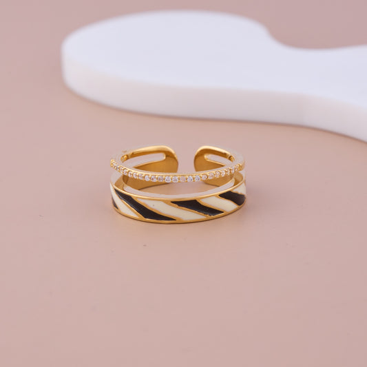 Zebra Stripe Enamel Adjustable Ring