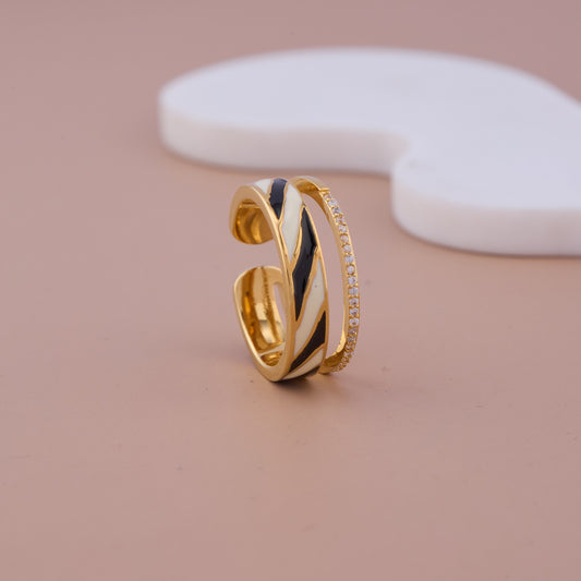 Zebra Stripe Enamel Adjustable Ring