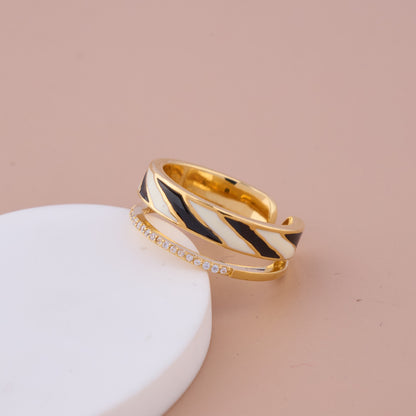 Zebra Stripe Enamel Adjustable Ring
